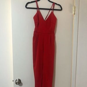 Red jumpsuit, low back